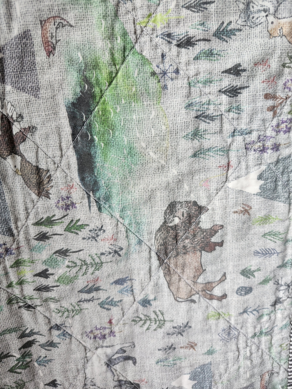 Neutral Beige Cotton Baby Blanket  with White Leaf And Bufflao Pattern